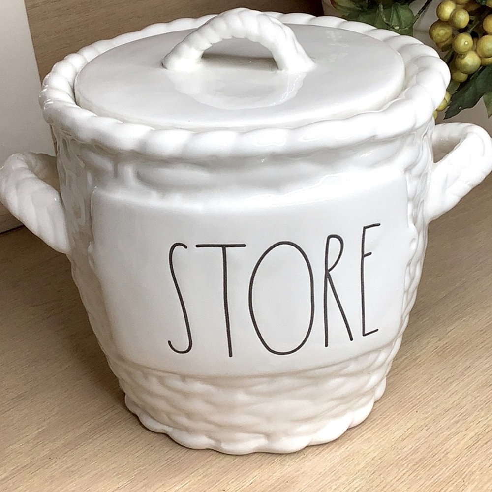 🆕 Rae Dunn STORE Ceramic Basket Weave Canister with lid X